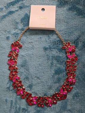 J. Crew Fuchsia and Red Floral Crystal Necklace